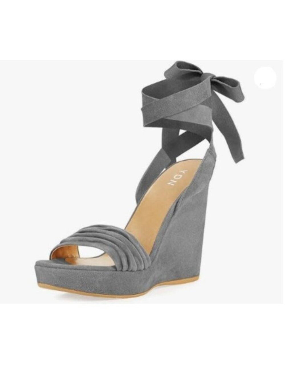 YDN Grey Lace Up Platform High Heels Sandals Open Toe Chic Wedge Shoes